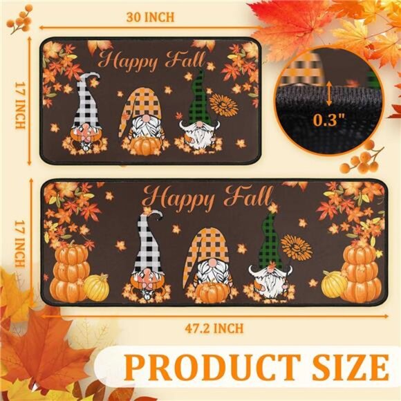Fall Kitchen Rugs and Mats for Floor, Fall Decorations for Home, 2 Pcs Non-Slip - Picture 2 of 7